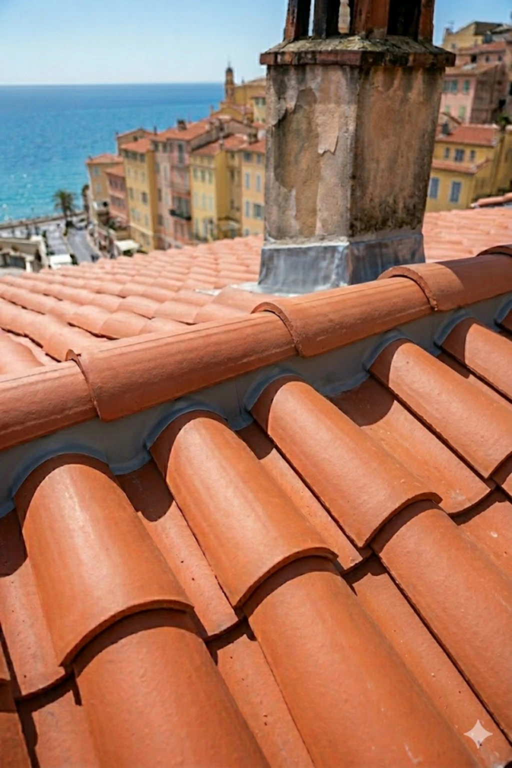 Toiture entièrement rénovée et parfaitement étanche à Nice avec pose de tuiles romanes neuves après intervention de Toitflex.