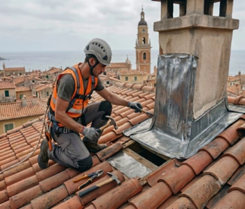 Solin décollé sous la chaleur estivale sur toiture de villa de prestige à Menton, infiltration imminente côté mer.