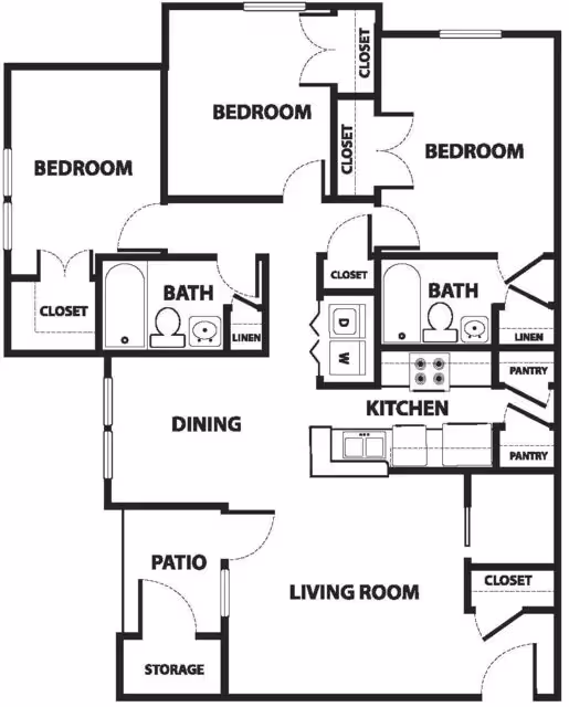 Three Bedroom floor plan layout
