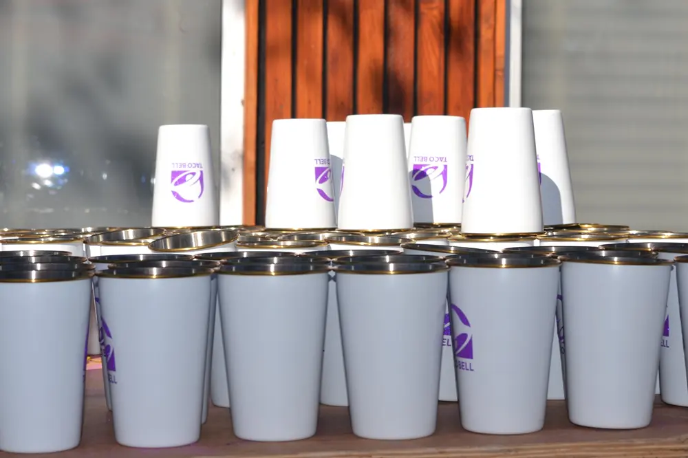 Batch of branded cups produced by Nexform for a Taco Bell campaign