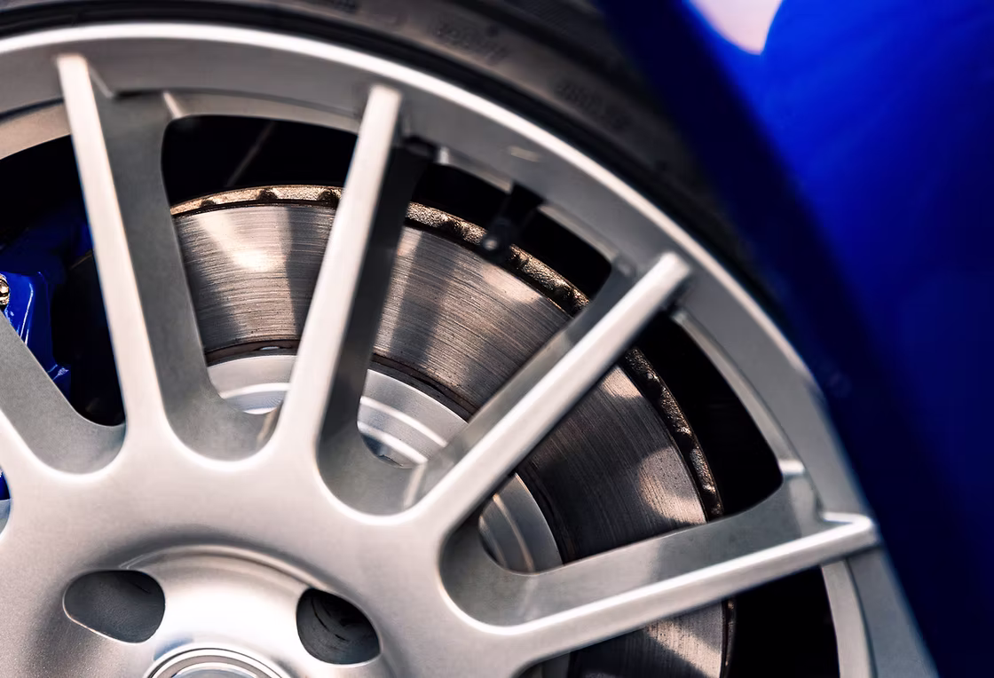 Close up of Ford Racing Puma Speedline alloy wheel and aluminium brakes