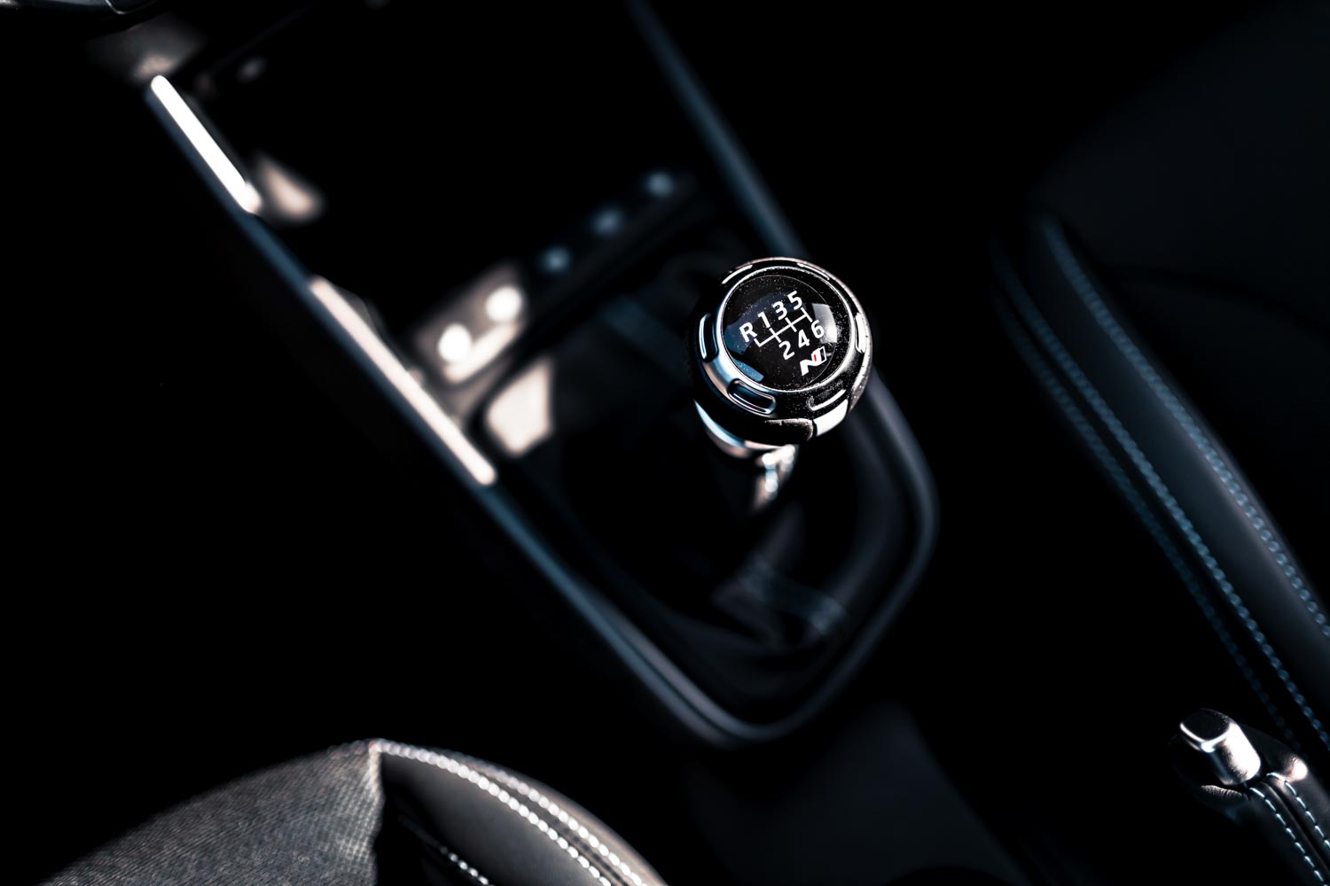 Hyundai i20N Performance Blue Rush Magazine review - close up of six speed manual gearbox lever