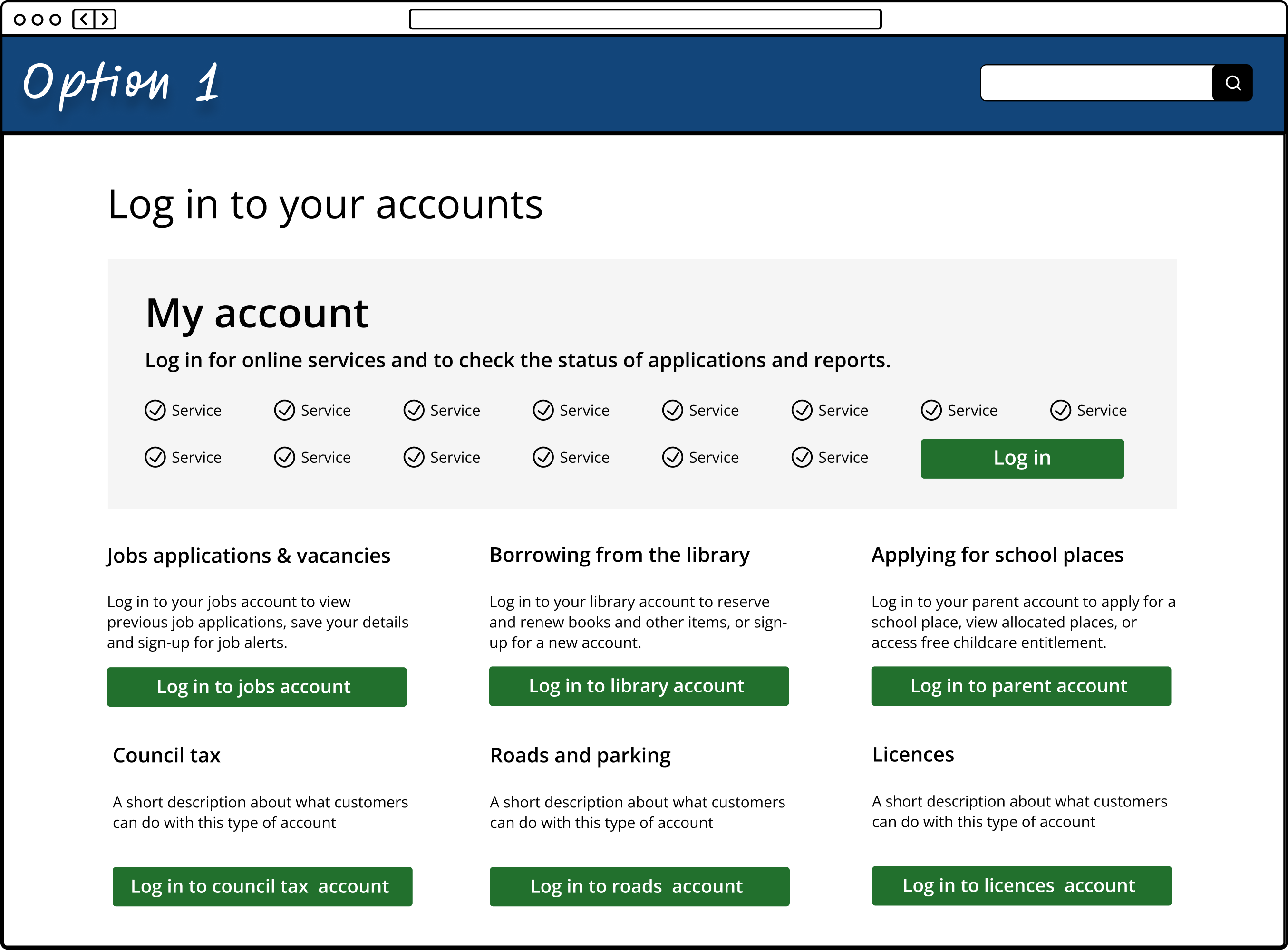 A my account page option showing one main account and 6 minor accounts
