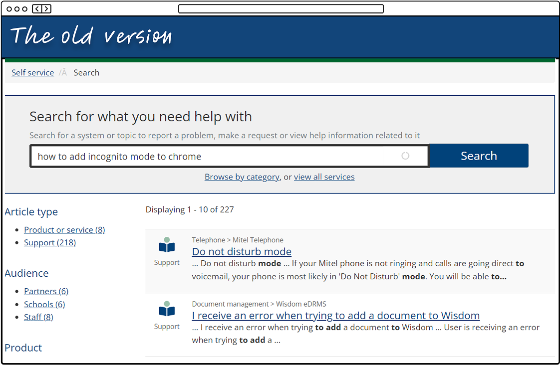 The original search page for the get IT help centre