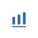 Icon of a blue bar chart with three ascending bars on a rounded white square background.