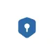 Blue hexagon-shaped icon with a white keyhole in the center.
