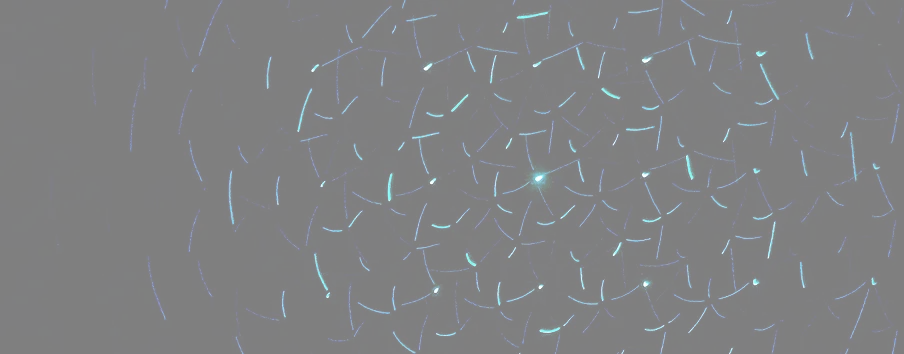 Dark night sky with circular patterns of blue glowing streaks resembling star trails.