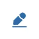 Blue microphone icon on a white rounded square background.