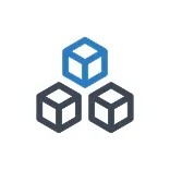 Icon of three interconnected cubes representing a blockchain or network concept.