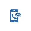 Blue icon of a smartphone displaying a phone receiver and an envelope symbol, indicating phone messaging or voicemail.