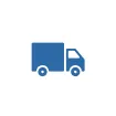 Blue delivery truck icon on white rounded square background.