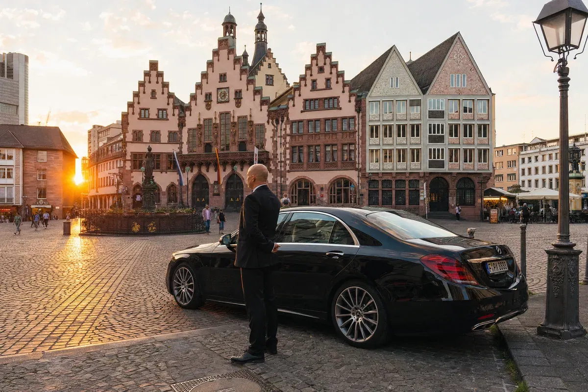 Sightseeing Frankfurt Limousine – Römerberg Altstadt und Skyline bei Sonnenuntergang
