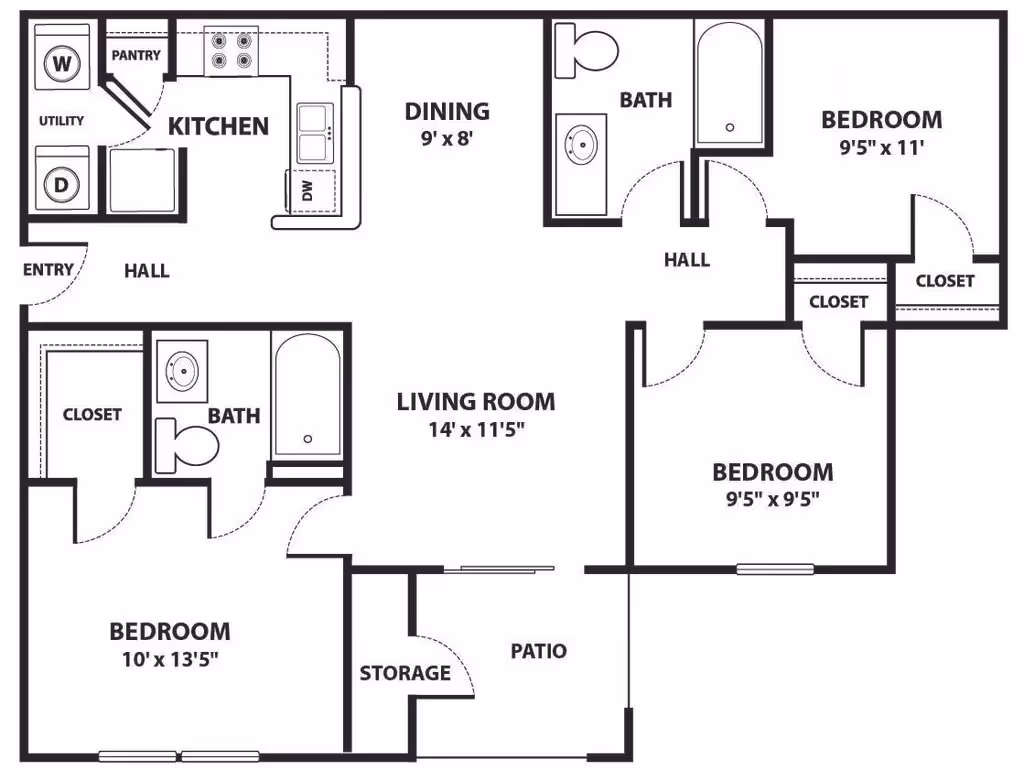 Three Bedroom Apartment layout