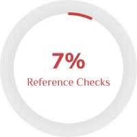 A white circle with the words 70 % reference checks.