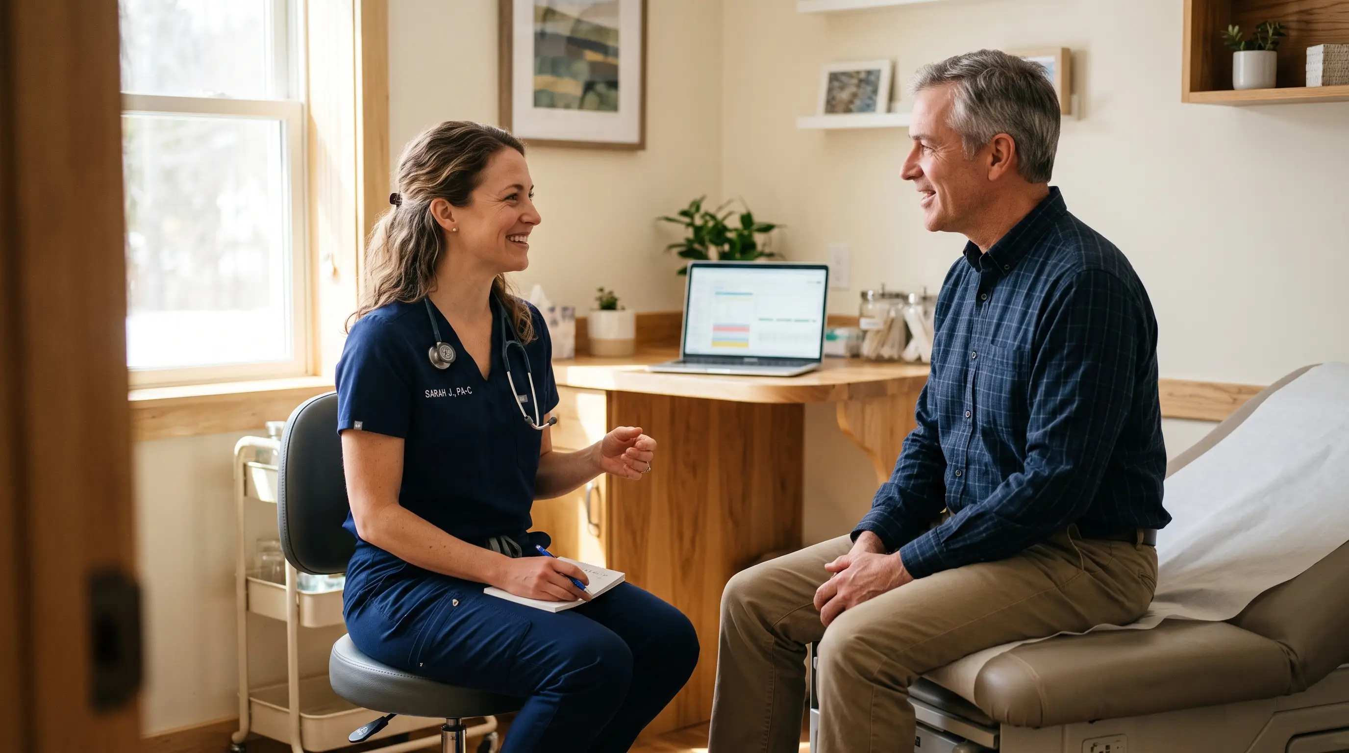 Primary care provider talking with a patient during an unhurried direct primary care visit in Searcy, AR