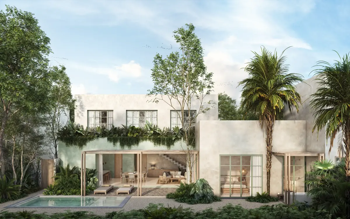 White villa with pool and palm trees in Region 11, Tulum