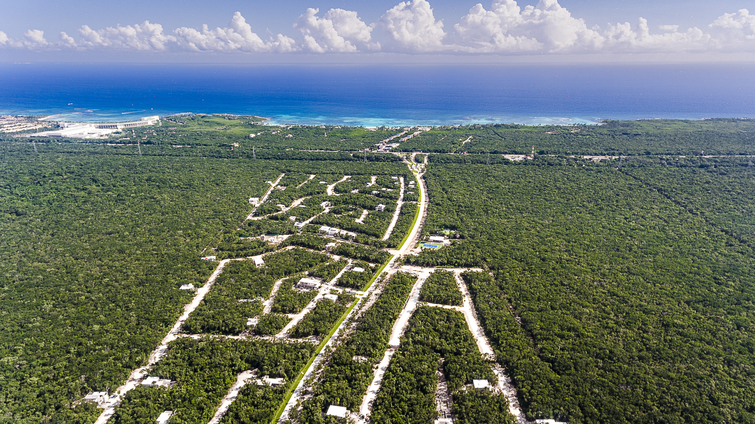 Aerial view of the jungle and Caribbean coastline at Xpu-Ha
