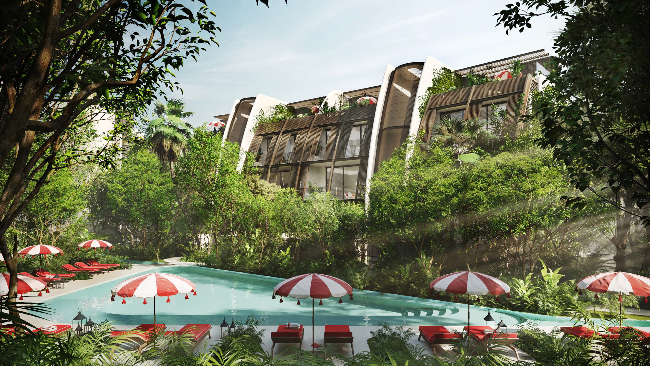 Residents' pool beneath the jungle canopy, Faena District Tulum