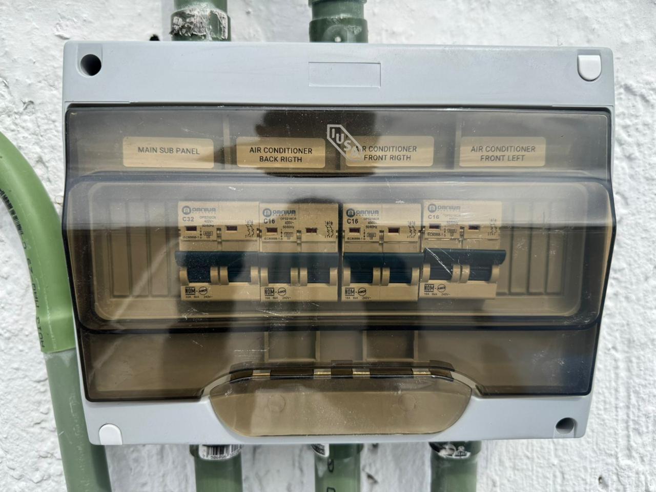 Electrical sub-panel with each air conditioning circuit individually labelled