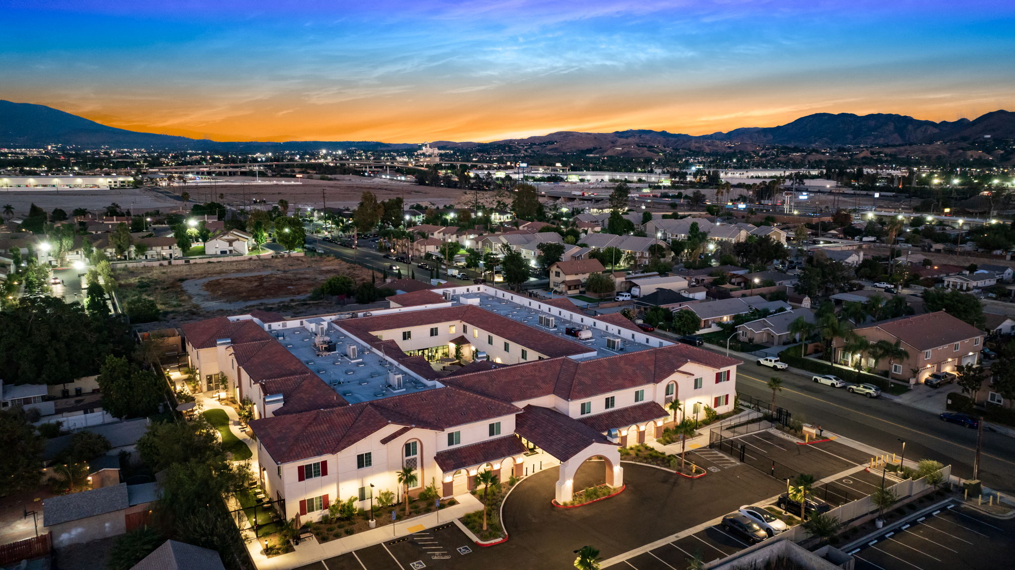 Aerial view of Regency Palms Senior Living, Colton CA