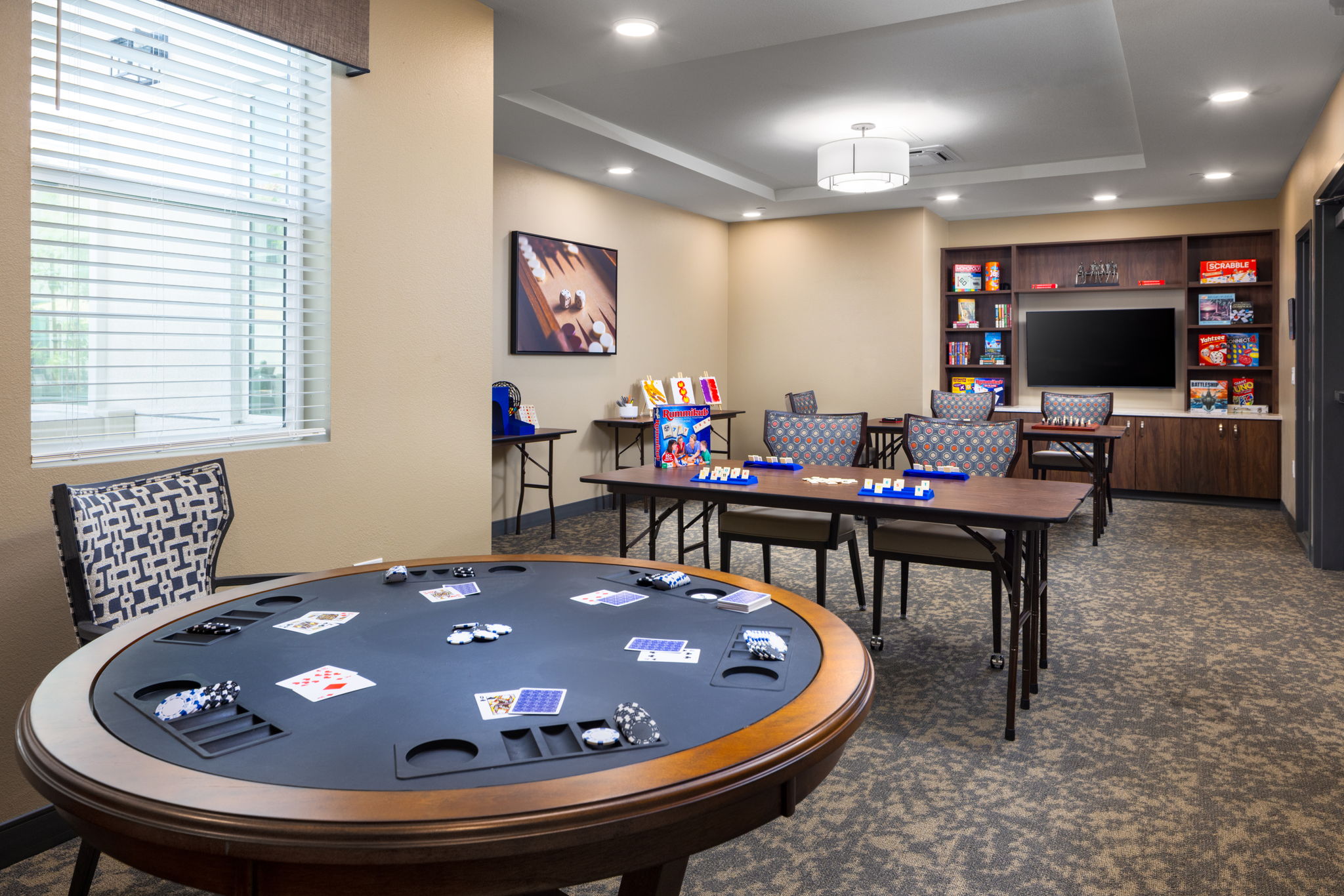 Activity room at Regency Palms Senior Living, Colton CA