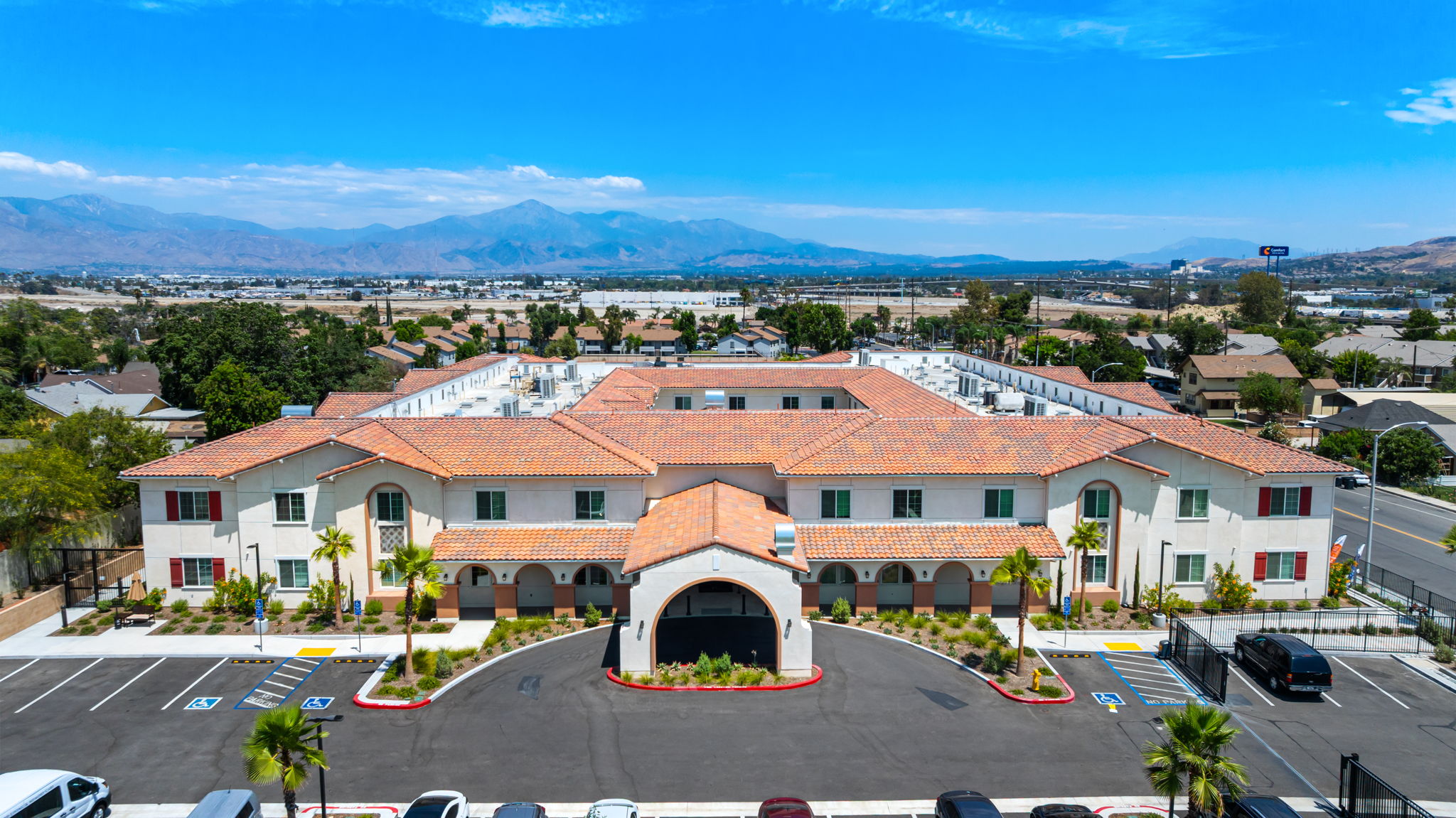 Aerial view of Regency Palms Senior Living, Colton CA campus