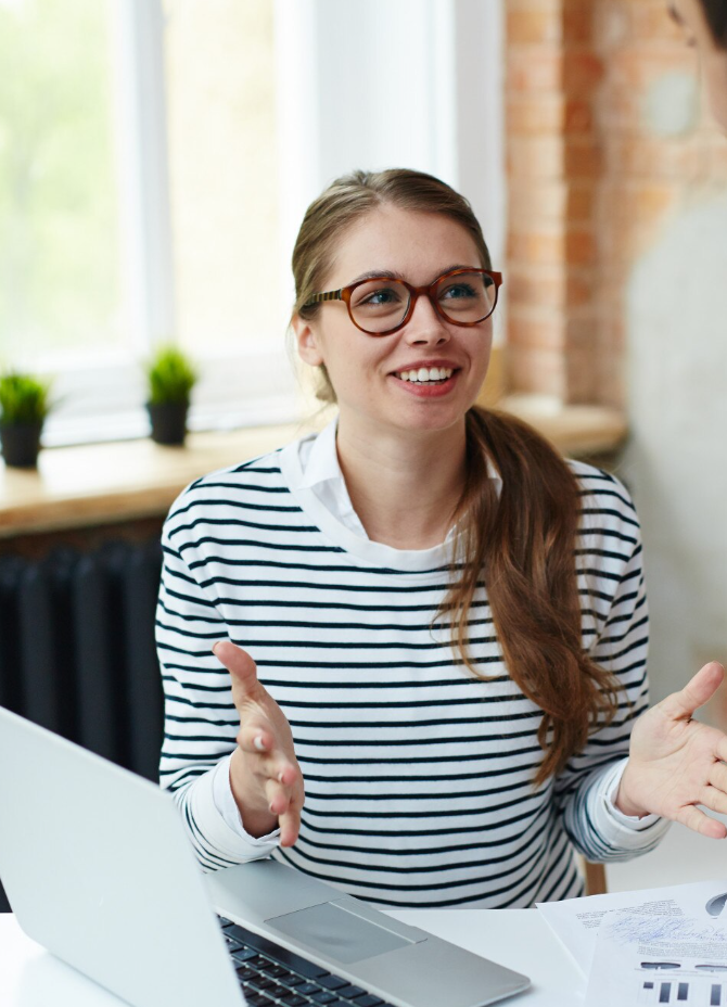 Person speaking with hands open