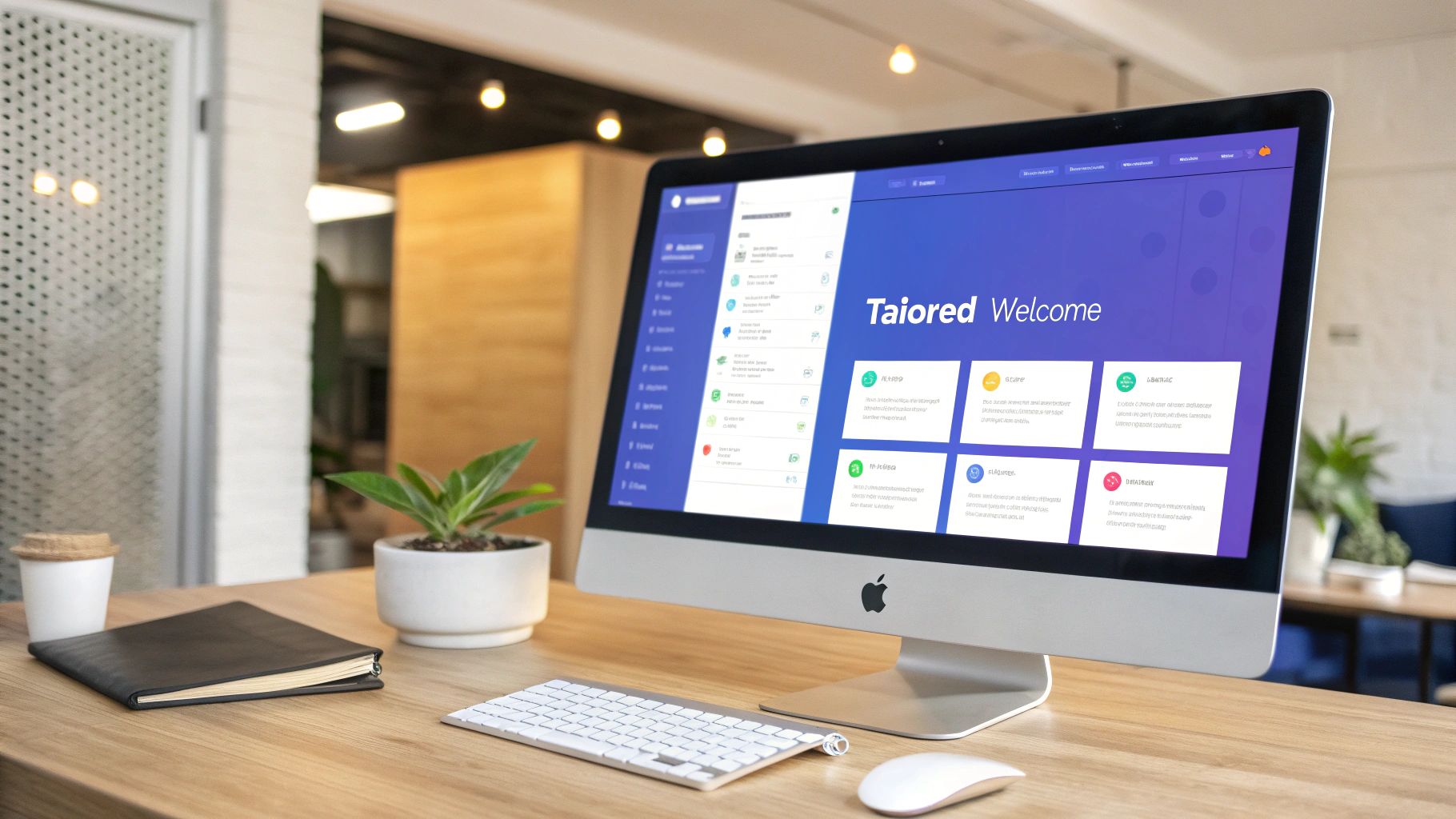 A personalized welcome message in a product interface showing the user's name and company.