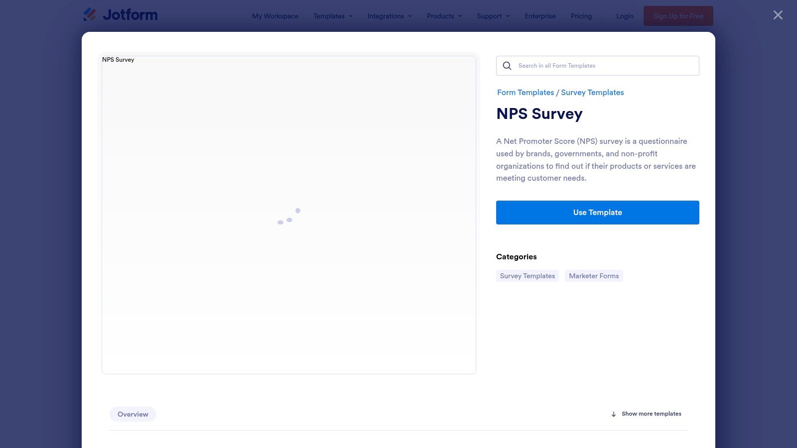 Jotform NPS template interface