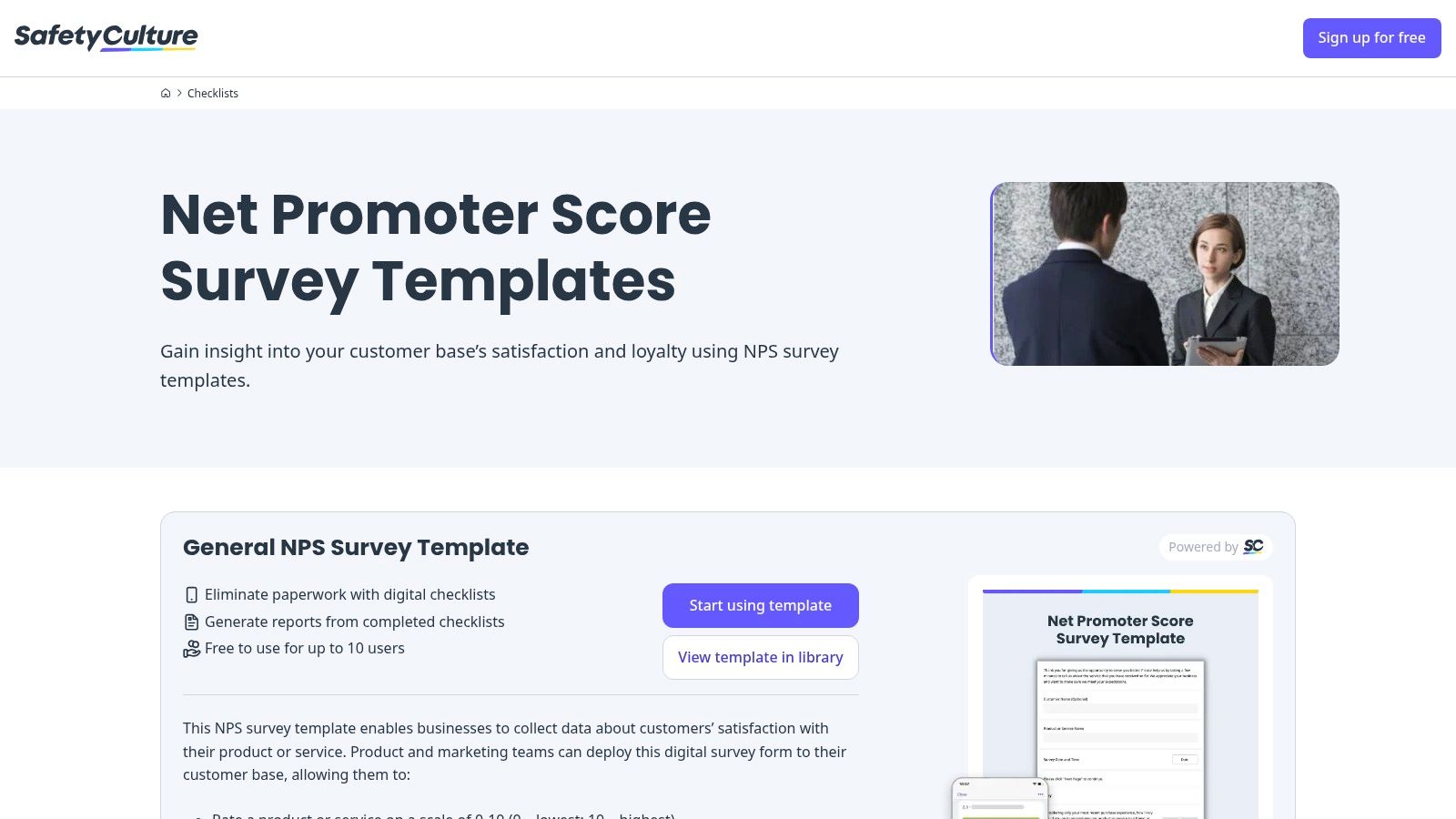 SafetyCulture NPS survey template on mobile