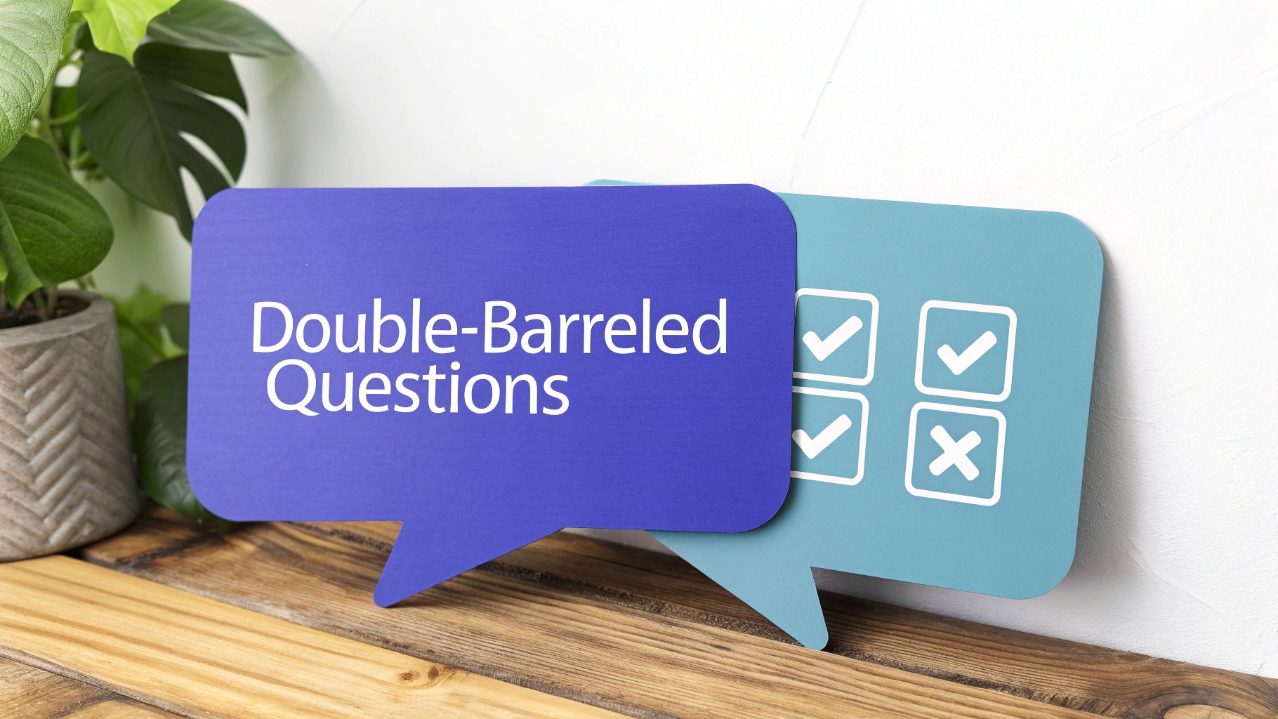 An illustration showing a survey question split into two, representing a double-barreled question being corrected.