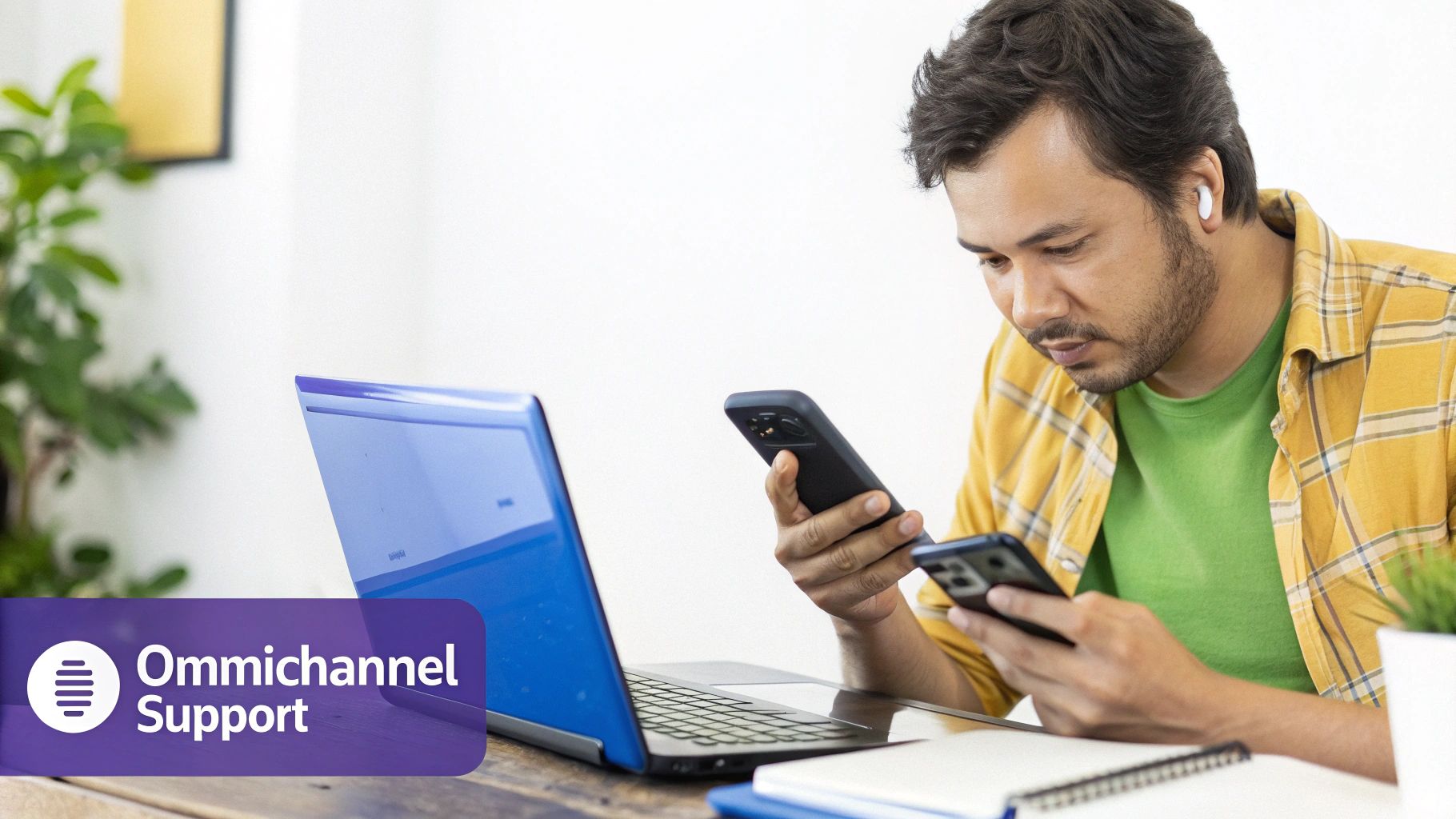 A proactive customer support agent helping a user on a laptop.