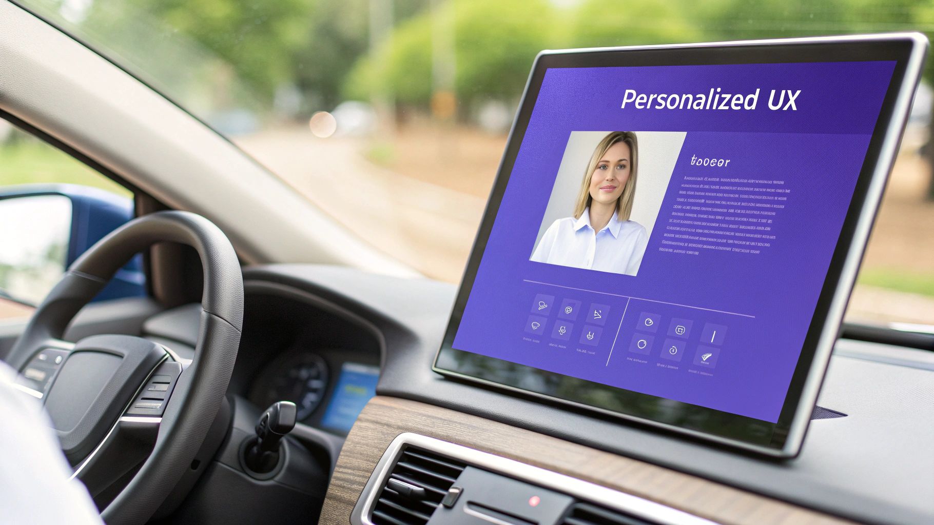 A customer interacting with a personalized SaaS dashboard on a tablet, with customized feature suggestions and tailored onboarding tips popping up.