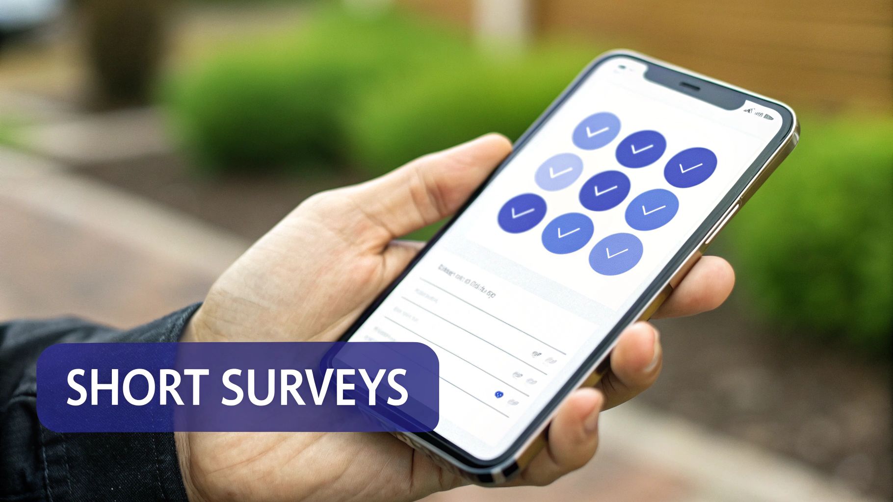 A person designing a client feedback survey on a tablet.