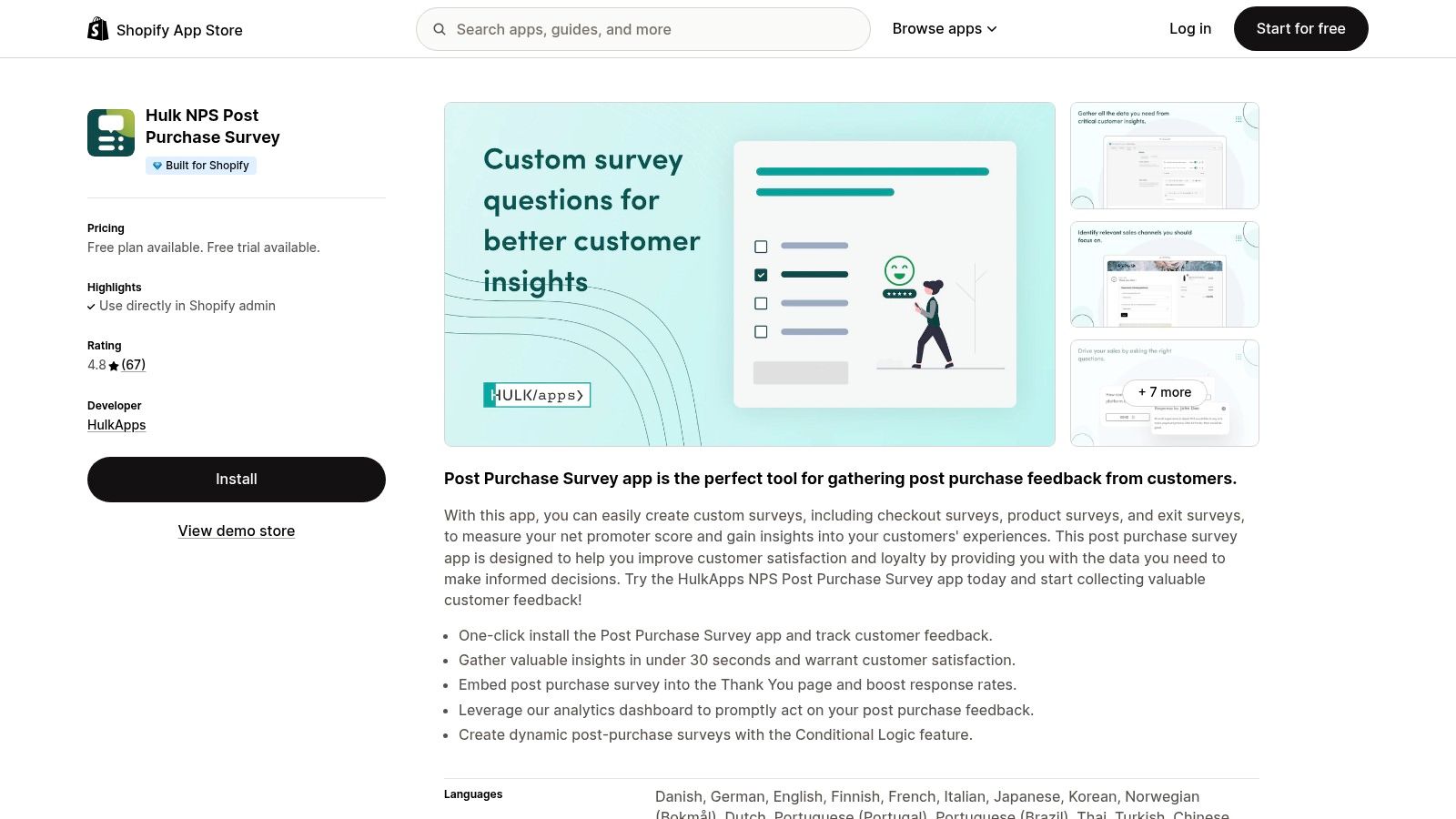 Hulk NPS Post Purchase Survey analytics dashboard.
