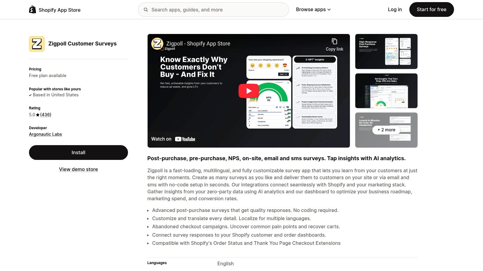 Zigpoll Customer & Post-Purchase Surveys dashboard showing survey analytics.