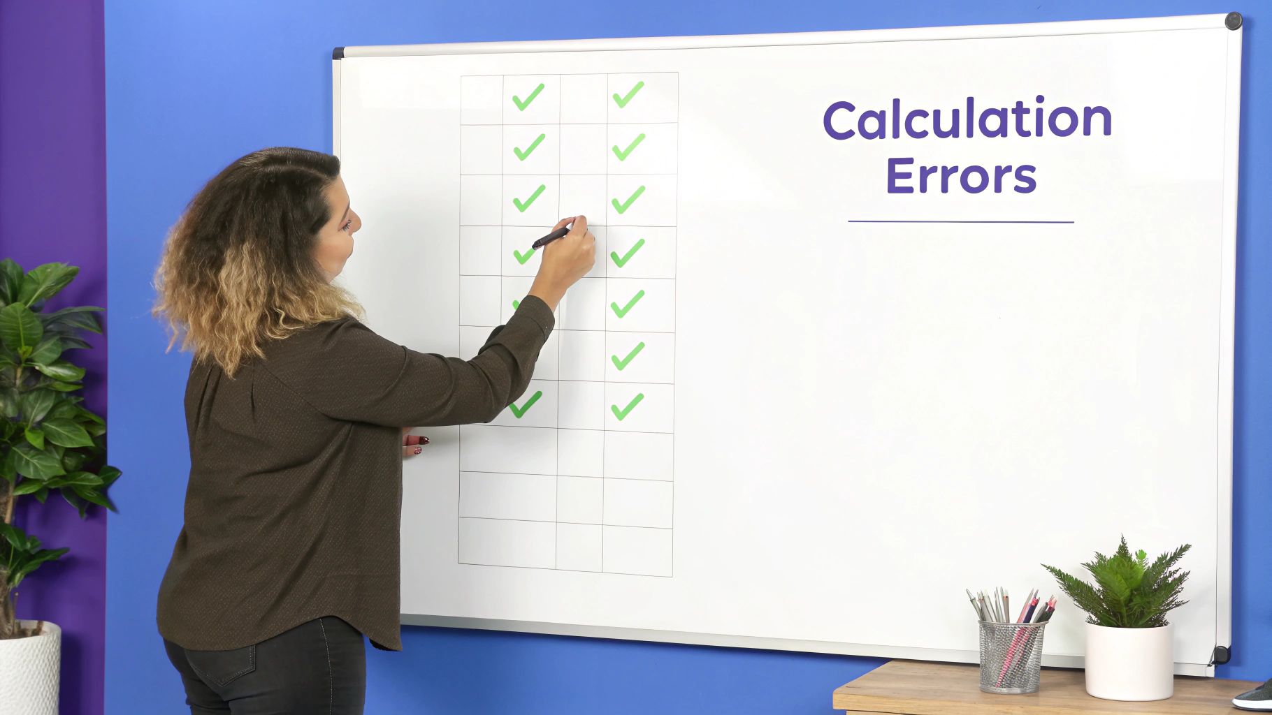 A magnifying glass hovering over a document with charts and numbers, highlighting potential errors.