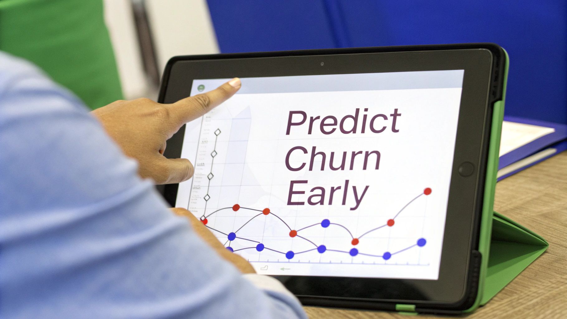 A crystal ball showing graphs and user data, symbolizing churn prediction.