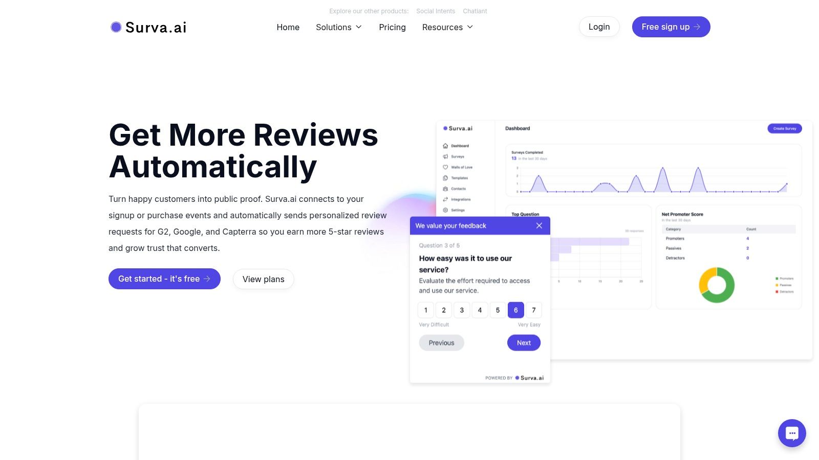Surva.ai's review automation feature for collecting customer testimonials.