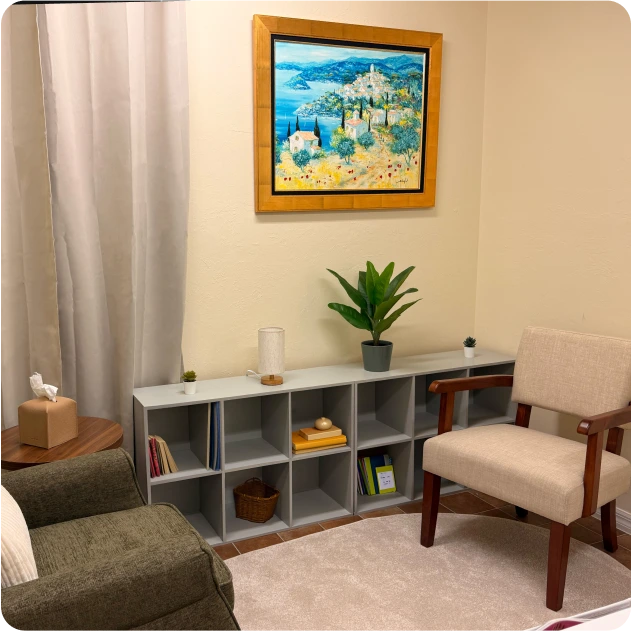 Interior of Cape Clarity’s therapy office, designed as a private and calming space for supportive in-person sessions.