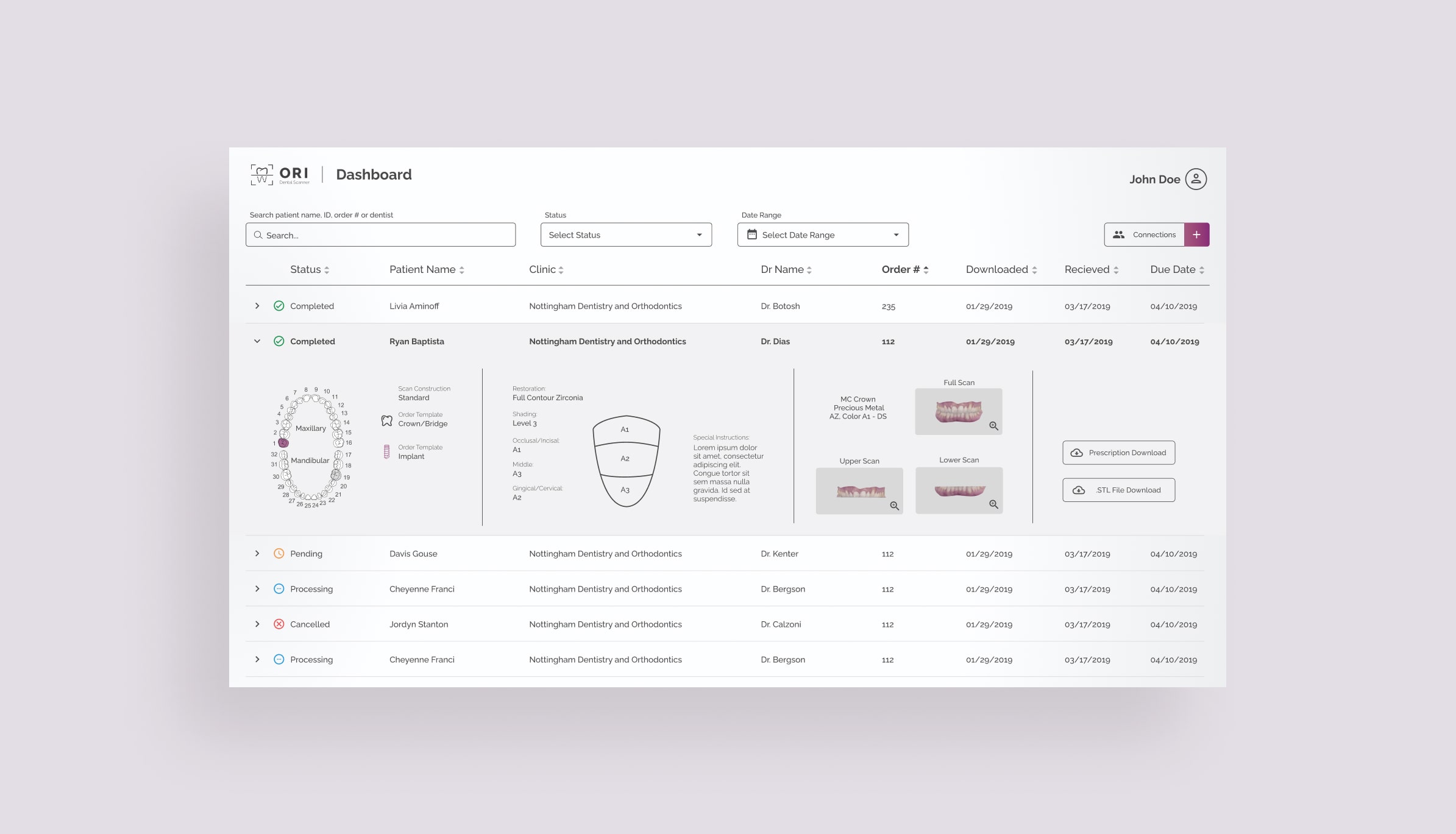 Ori Dental user interface