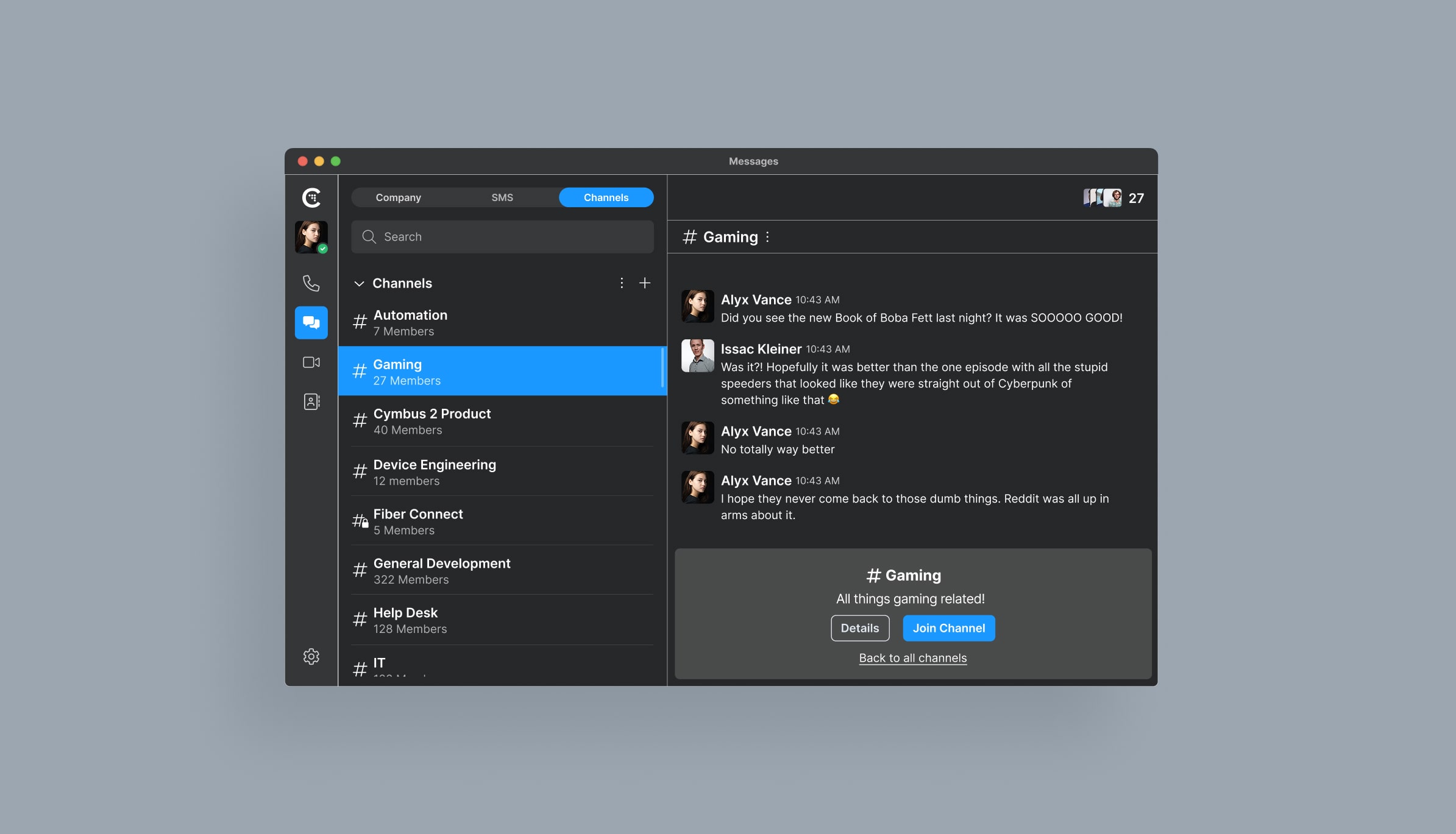 Messaging app interface