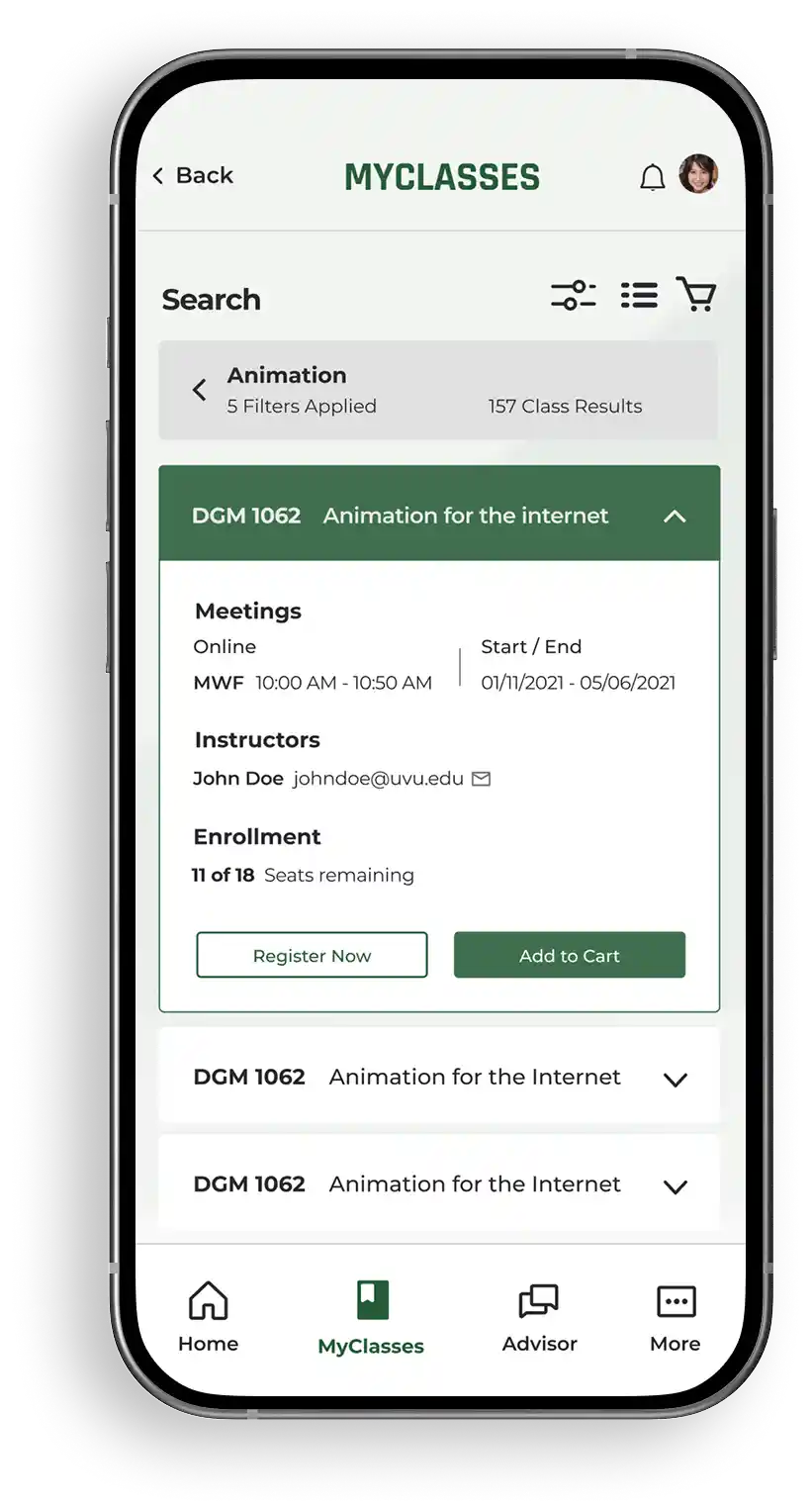 Light MyClasses Page