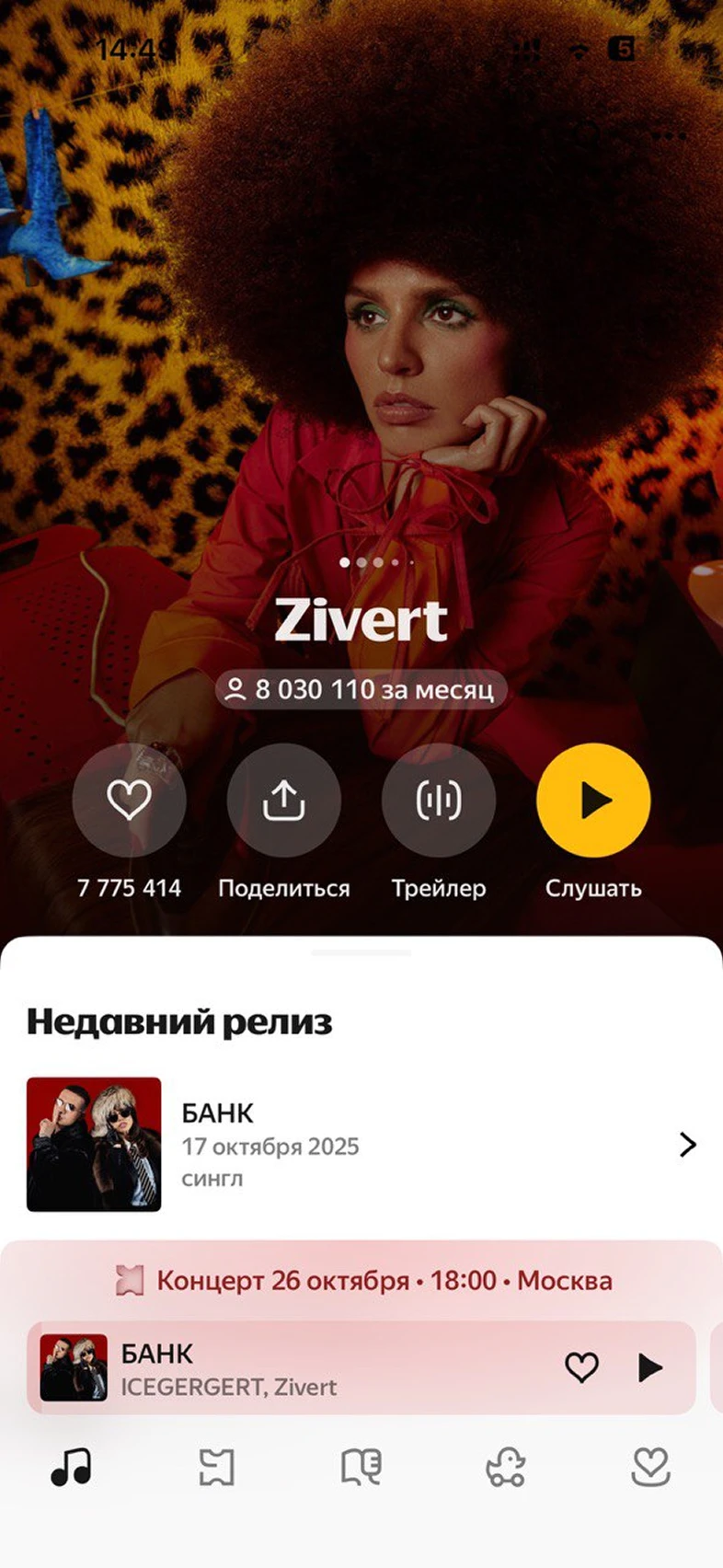 Прослушивание треков исполнителя