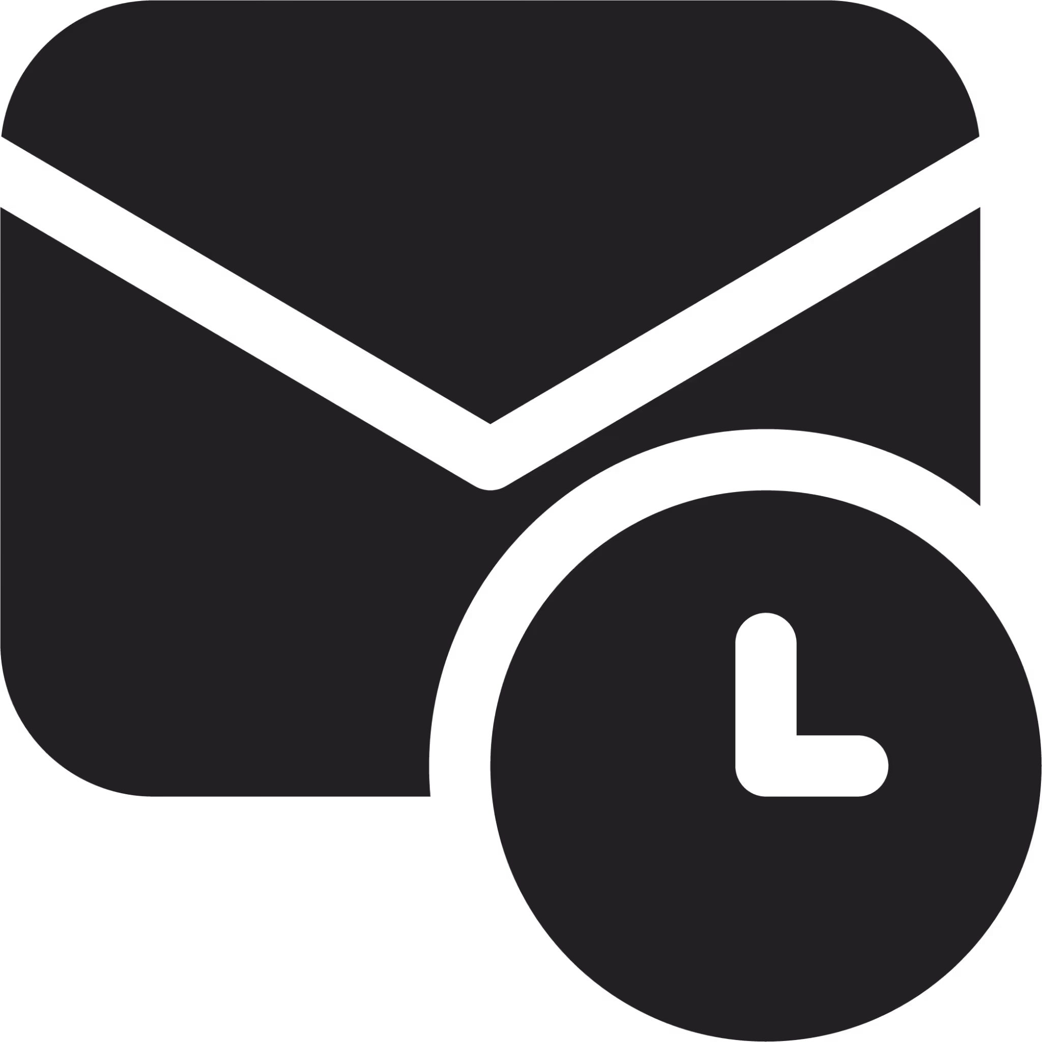 Envelope icon with a clock symbol in the lower right corner, indicating scheduled email or time.
