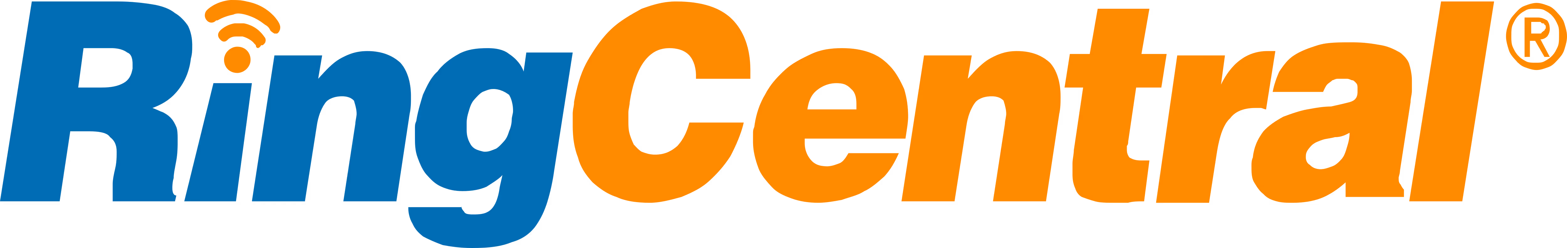 RingCentral logo with blue 'Ring' and orange 'Central' text and a wireless signal icon over the 'i'.