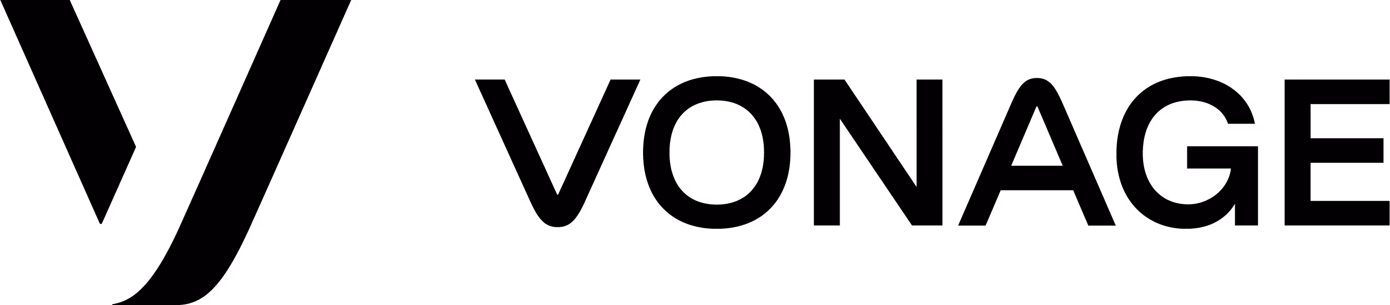 Vonage brand name in a stylized font with a connecting line above the 'V' and 'e'.