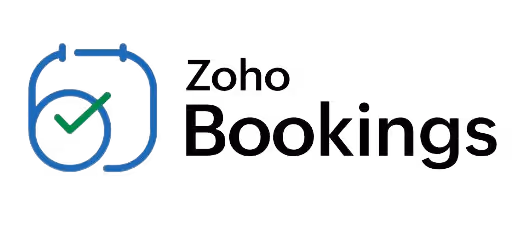 Zoho Bookings logo with blue calendar icon and green check mark.