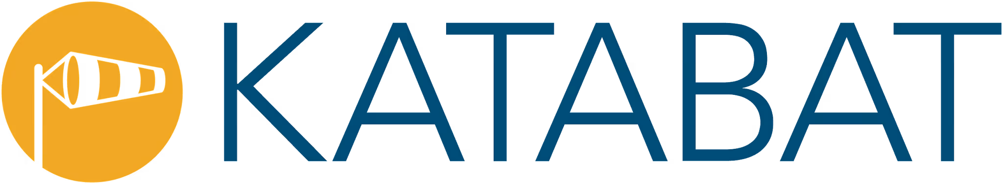 Katabat logo with blue text and a stylized windsock inside a yellow circle.