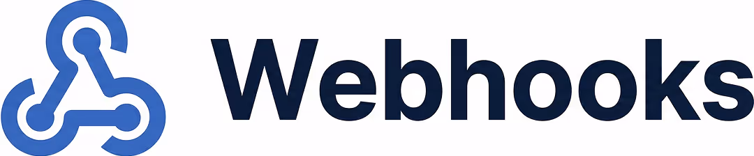 Webhook service icon with a connected nodes symbol next to the text: Webhooks.
